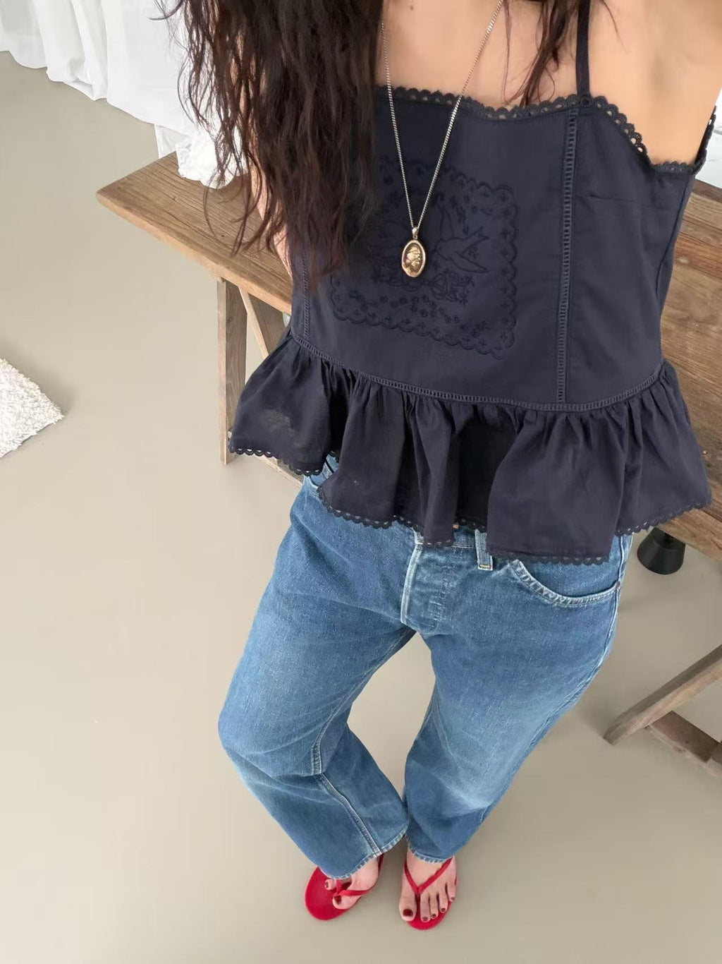 Embroidery Ruffle Cami