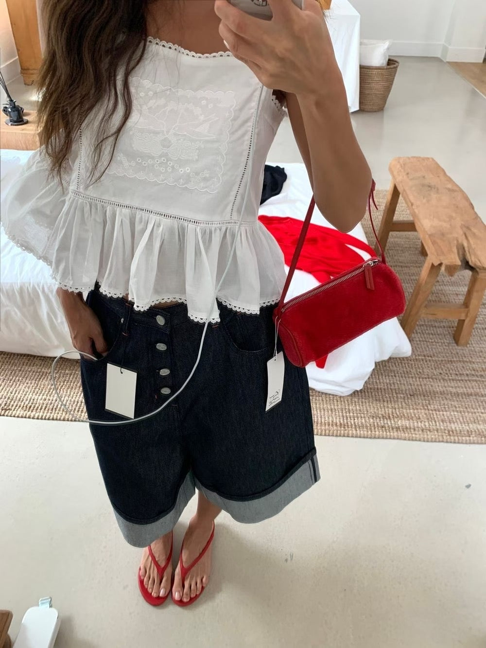 Embroidery Ruffle Cami